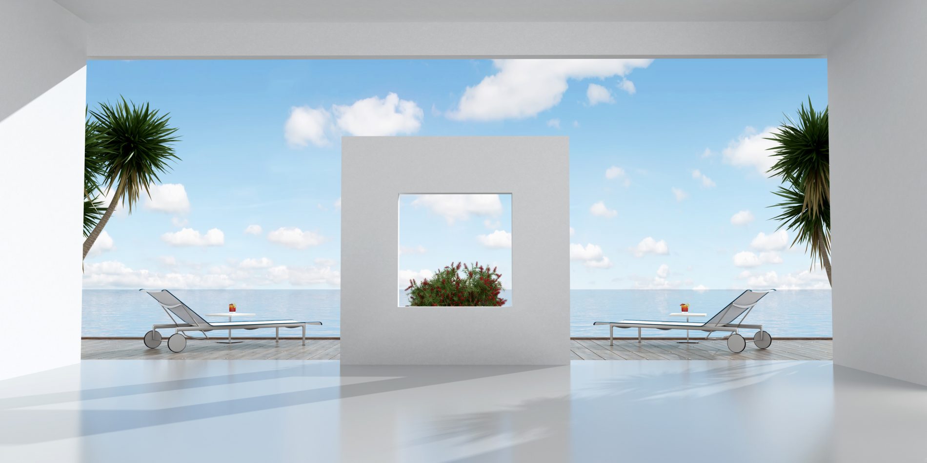 white holiday villa with terrace overlooking the sea - rendering